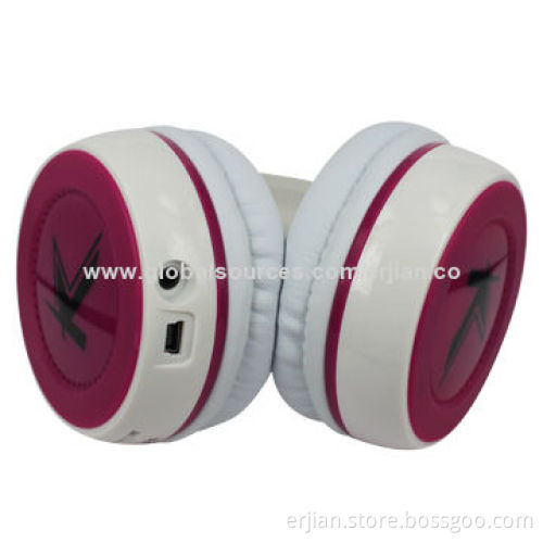 Super Bass Wireless Earphones with T-flash Card Slot, FM Radio, Running Light, Built-in Battery